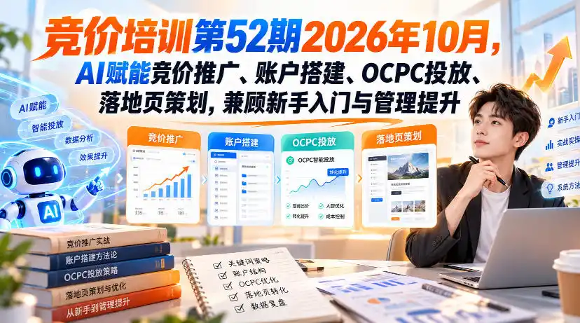 【无水印】竞价培训第52期2026年10月，AI赋能竞价推广、账户搭建、OCPC投放、落地页策划，兼顾新手入门与管理提升-聚创源