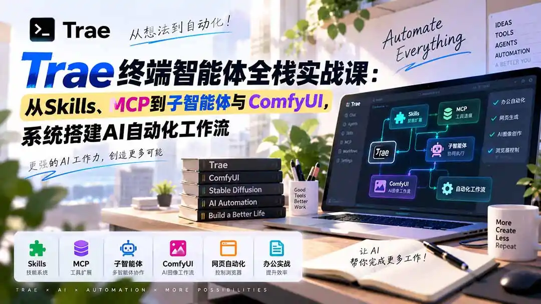 Trae终端智能体全栈实战课：从Skills、MCP到子智能体与ComfyUI，系统搭建AI自动化工作流-聚创源
