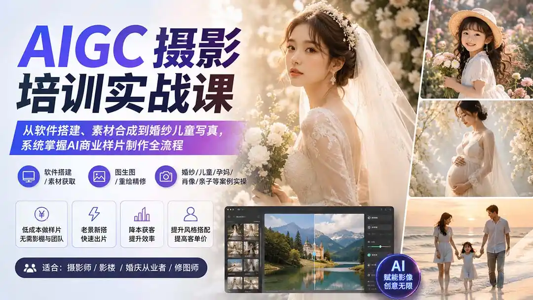 AIGC摄影培训实战课：从软件搭建、素材合成到婚纱儿童写真，系统掌握AI商业样片制作全流程-聚创源