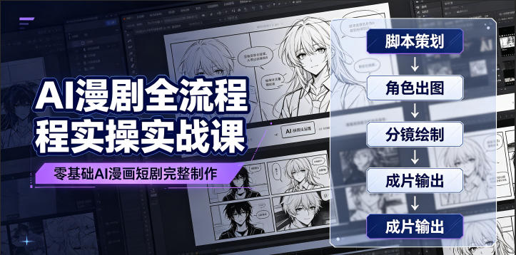 AI漫剧全流程实操实战课｜零基础AI漫画短剧完整制作、脚本出图成片全链路落地教程-聚创源