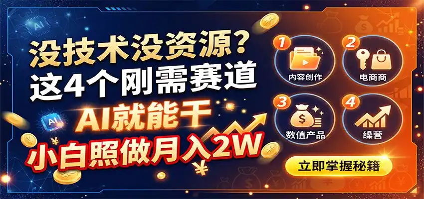 没技术没资源?这4个刚需赛道,AI就能干,小白照做月入2W-聚创源