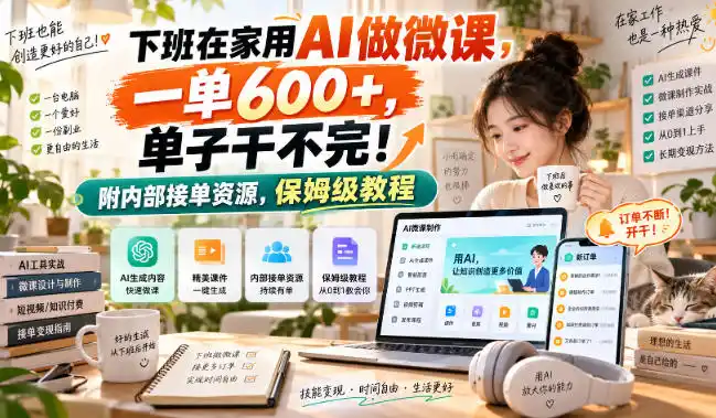 下班在家用AI做微课，一单600+，单子干不完！附内部接单资源，保姆级教程【揭秘】-聚创源