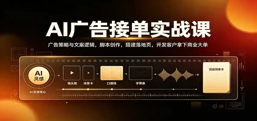 AI广告接单实战：广告策略与文案逻辑，脚本创作，搭建落地页，开发客户拿下商业大单-聚创源