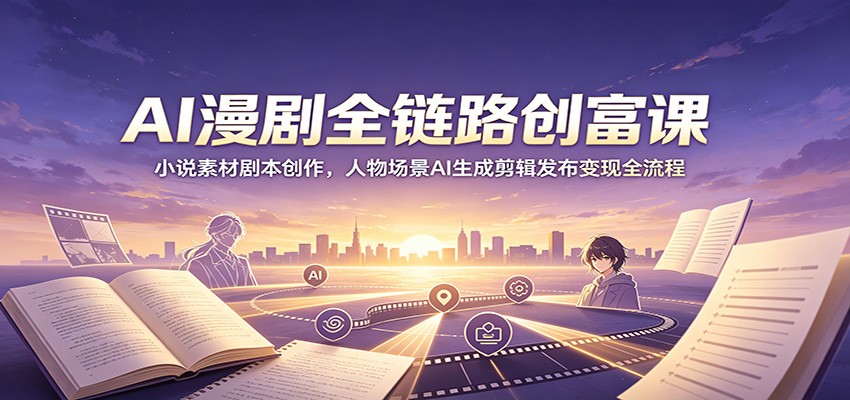 AI漫剧全链路创富课：小说素材剧本创作，人物场景AI生成剪辑发布变现全流程-聚创源