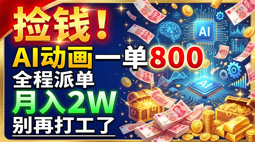 捡钱！AI动画一单800，全程派单，月入2W，别再打工了-聚创源