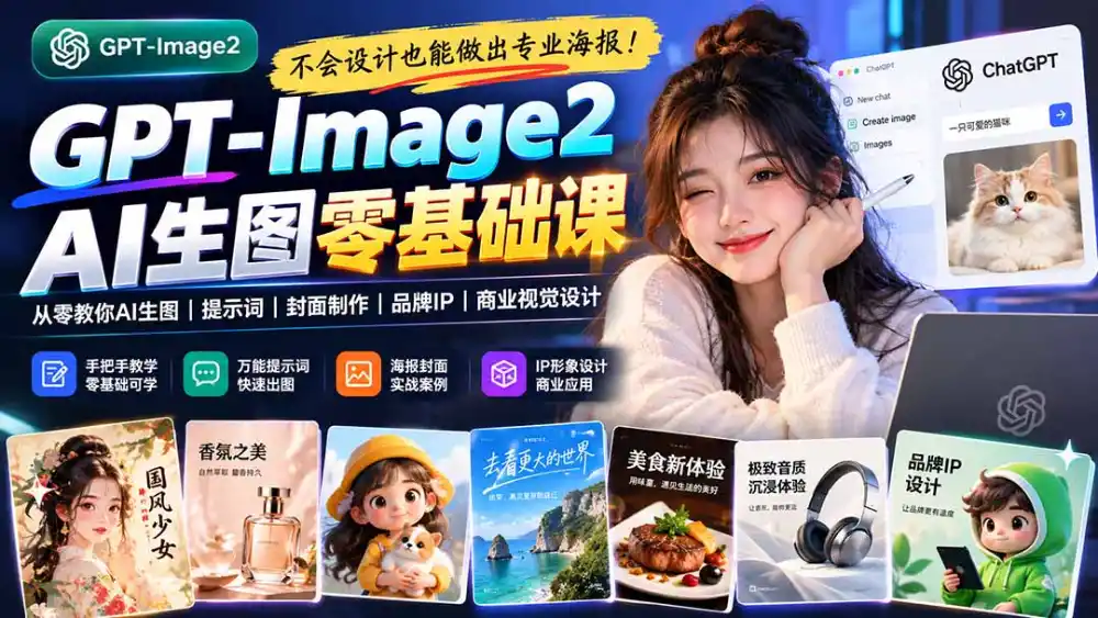 不会设计也能做出专业海报！GPT-Image2从零教你AI生图、提示词、封面制作、品牌IP与商业视觉设计-聚创源
