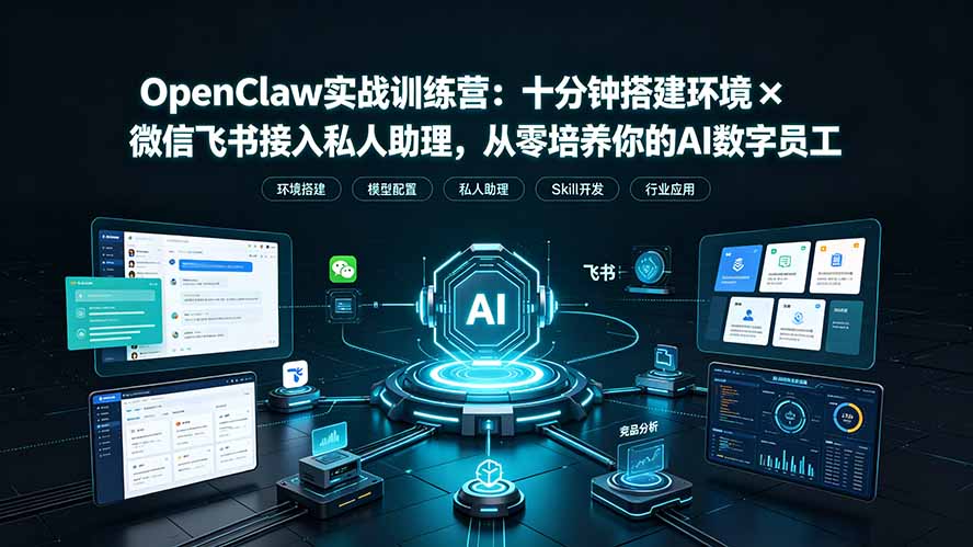OpenClaw实战特训营：十分钟搭建环境×微信飞书接入私人助理，从零培养你的AI数字员工-聚创源