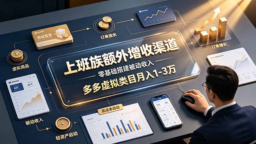 上班族额外增收渠道,零基础搭建被动收入,多多虚拟类目月入 1-3 万-聚创源