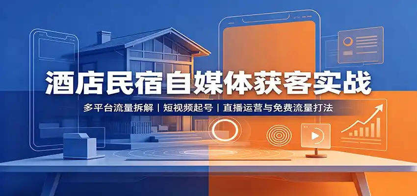 酒店民宿自媒体获客实战：多平台流量拆解，短视频起号，直播运营与免费流量打法-聚创源