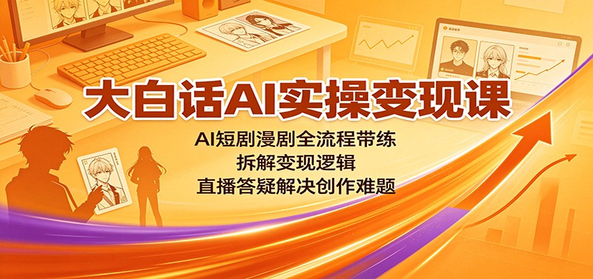 大白话AI实操变现课：AI短剧漫剧全流程带练，拆解变现逻辑，直播答疑解决创作难题-聚创源