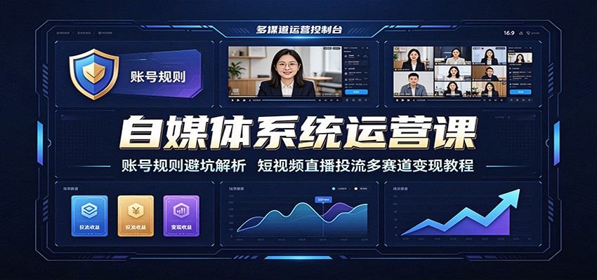 自媒体系统运营课：账号规则避坑解析，短视频直播投流多赛道变现教程-聚创源