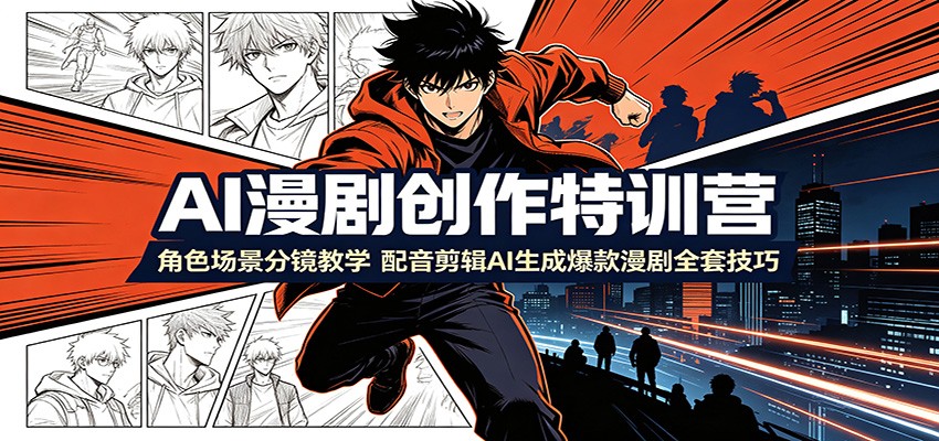 AI漫剧创作特训营：角色场景分镜教学，配音剪辑AI生成爆款漫剧全套技巧-聚创源
