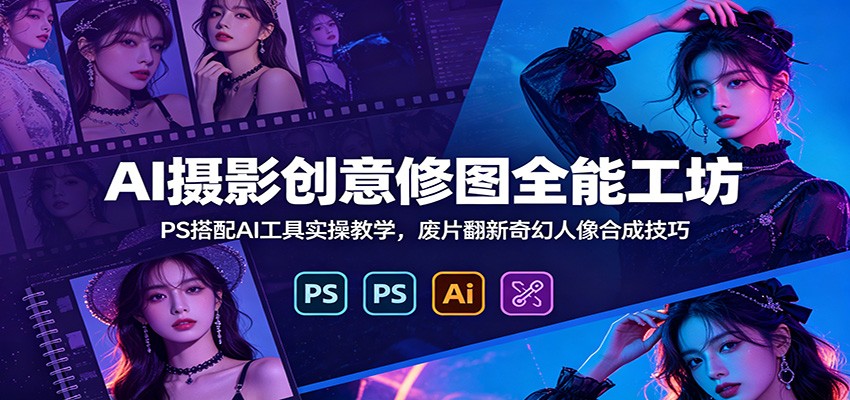 AI摄影创意修图全能工坊：PS搭配AI工具实操教学，废片翻新奇幻人像合成技巧-聚创源