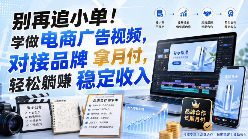 别再追小单！学做电商广告视频，对接品牌拿月付，轻松躺賺稳定收入【原创双语字幕】-聚创源