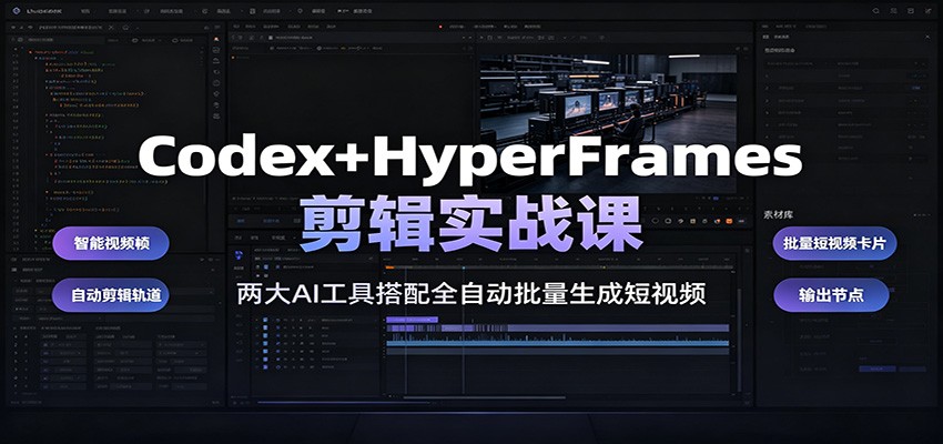 Codex+HyperFrames剪辑实战课：两大AI工具搭配全自动批量生成短视频-聚创源
