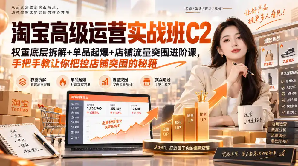 淘宝高级运营实战班C2｜权重底层拆解+单品起爆+店铺流量突围进阶课，手把手教让你把控店铺突围的秘籍-聚创源