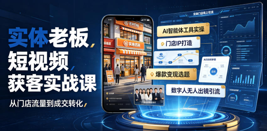 实体老板短视频获客实战课｜AI智能体工具全套实操、门店IP打造、爆款变现选题、数字人无人出镜引流完整教程-聚创源