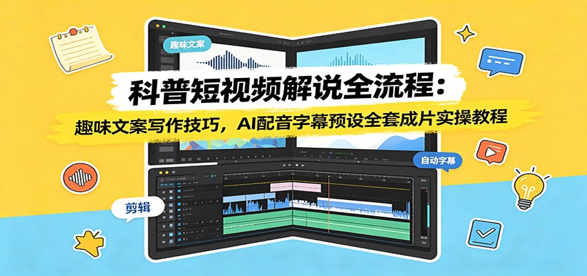 科普短视频解说全流程:趣味文案写作技巧,AI配音字幕预设全套成片实操教程-聚创源