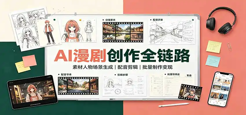 AI漫剧创作全链路：素材人物场景生成，配音剪辑，批量制作变现-聚创源