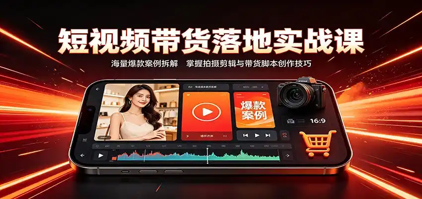 短视频带货落地实战课:海量爆款案例拆解,掌握拍摄剪辑与带货脚本创作技巧-聚创源