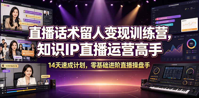 直播话术留人变现训练营，知识IP直播运营高手，14天速成计划，零基础进阶直播操盘手-聚创源