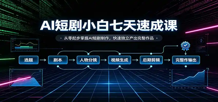 AI短剧小白七天速成课：从零起步掌握AI短剧制作，快速独立产出完整作品-聚创源