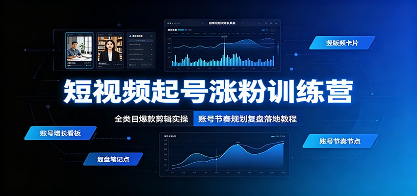 短视频起号涨粉训练营：全类目爆款剪辑实操，账号节奏规划复盘落地教程-聚创源
