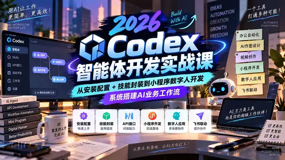 2026Codex智能体开发实战课：从安装配置+技能封装到小程序数字人开发，系统搭建AI业务工作流-聚创源