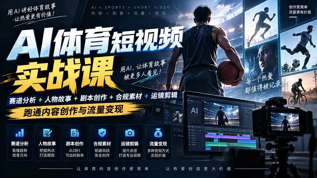 AI体育短视频赛道顶级玩法｜赛道分析+人物故事+剧本创作+版权处理+运镜剪辑，跑通流量变现-日赚1K+-聚创源