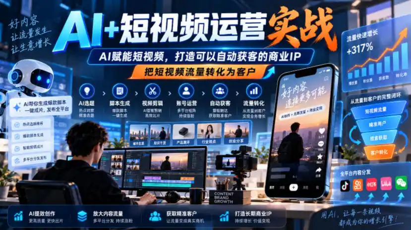 AI+短视频运营实战,AI赋能短视频,打造可以自动获客的商业IP,把短视频流量转化为客户 AI+短视频运营实战,AI赋能短视频,打造可以自动获客的商业IP,把短视频流量转化为客户