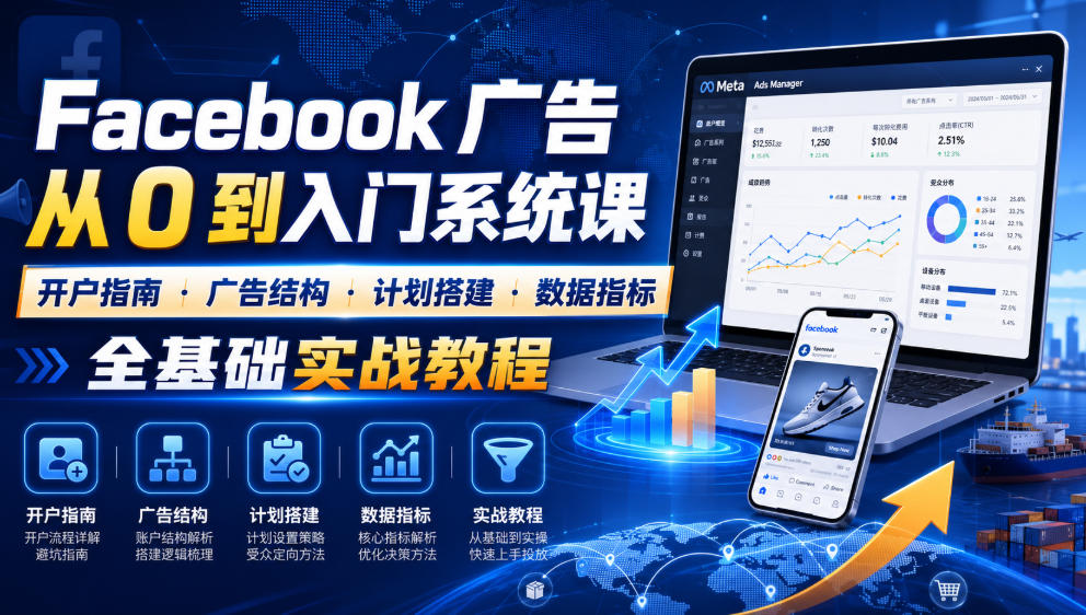 Facebook广告新手从0到入门系统课|开户指南・广告结构・计划搭建・数据指标全基础实战教程-聚创源