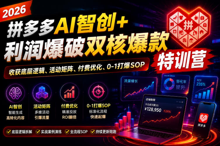 2026拼多多AI智创+利润爆破双核爆款特训营，收获底层逻辑、活动矩阵、付费优化、0-1打爆SOP(更新0727)-聚创源