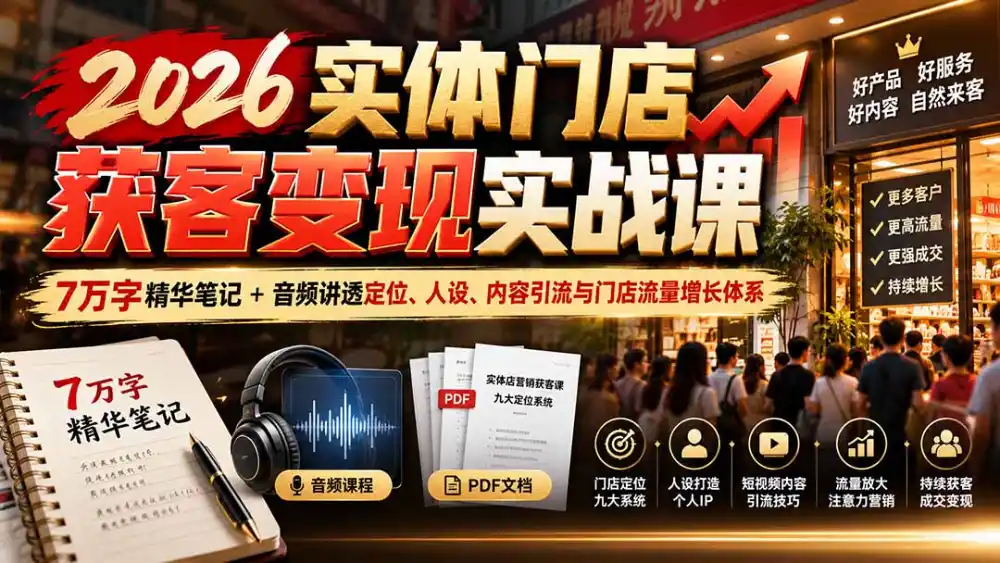 2026实体门店获客变现实战课:7万字精华笔记+音频讲透定位、人设、内容引流与门店流量增长体系 2026实体门店获客变现实战课:7万字精华笔记+音频讲透定位、人设、内容引流与门店流量增长体系