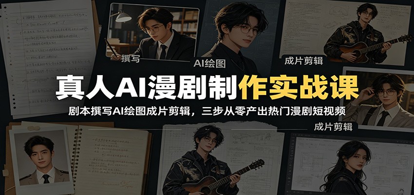 真人AI漫剧制作实战课：剧本撰写AI绘图成片剪辑，三步从零产出热门漫剧短视频-聚创源
