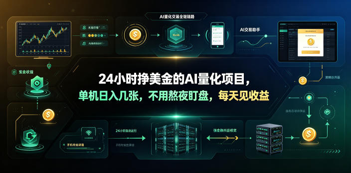 24小时挣美金的AI量化项目，单机日入几十美刀，不用熬夜盯盘，每天见收益【揭秘】-聚创源