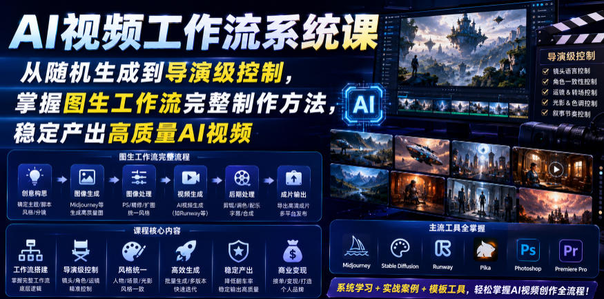 AI视频工作流系统课，从随机生成到导演级控制，掌握图生工作流完整制作方法，稳定产出高质量AI视频-聚创源