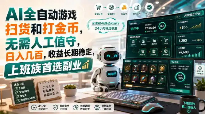 AI全自动游戏皮肤扫货和打金币，日入几百，内部方法大揭秘，0门槛！-聚创源