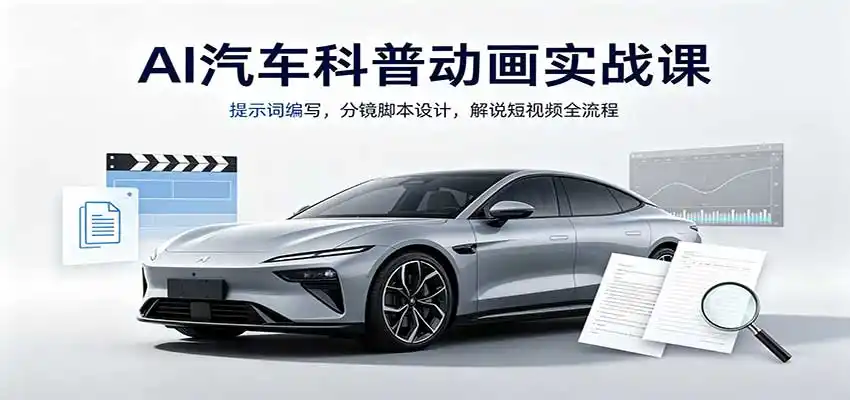 AI汽车科普动画实战课：提示词编写，分镜脚本设计，解说短视频全流程-聚创源