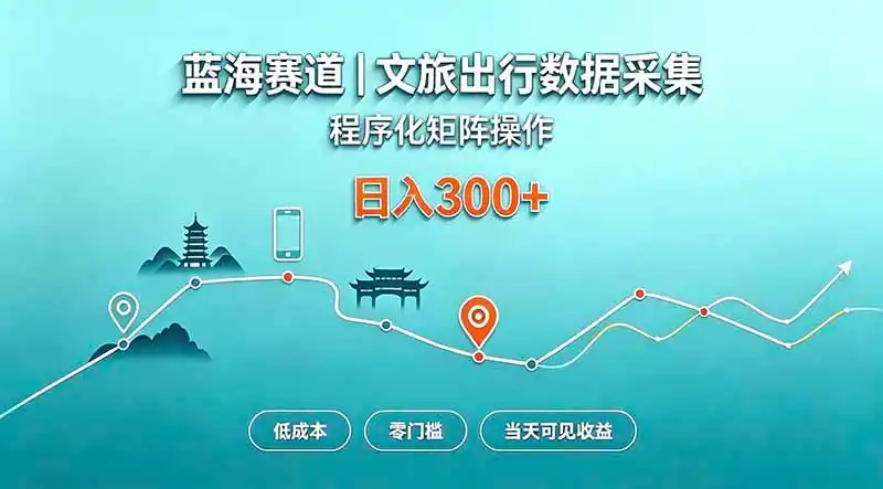蓝海赛道 文旅出行数据采集 程序化矩阵操作 低成本 零门槛 当天可见收益 日入300+-聚创源