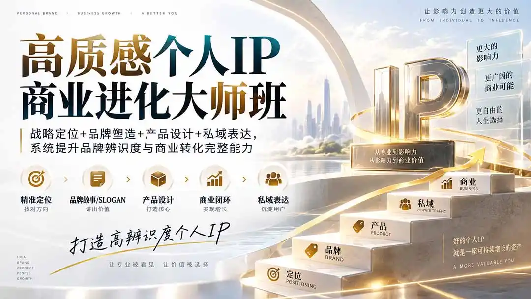 高质感个人IP商业进化大师班:战略定位+品牌塑造+产品设计+私域表达,系统提升品牌辨识度与商业转化完整能力-聚创源