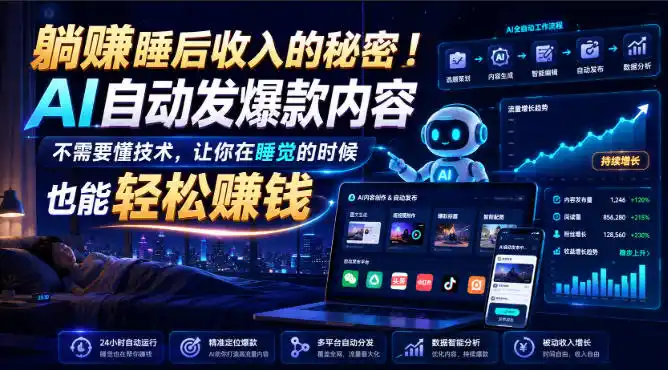 躺賺睡后收入的秘密！AI自动发爆款内容，不需要懂技术，让你在睡觉的时候也能轻松賺钱【原创双语字幕】-聚创源