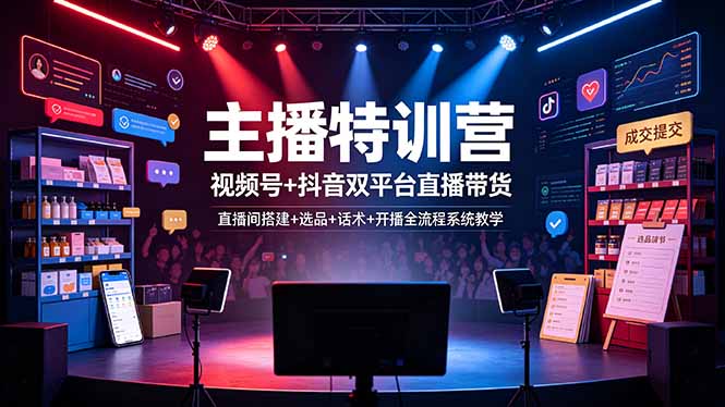 主播特训营：视频号+抖音双平台直播带货，直播间搭建+选品+话术+开播全流程系统教学-聚创源