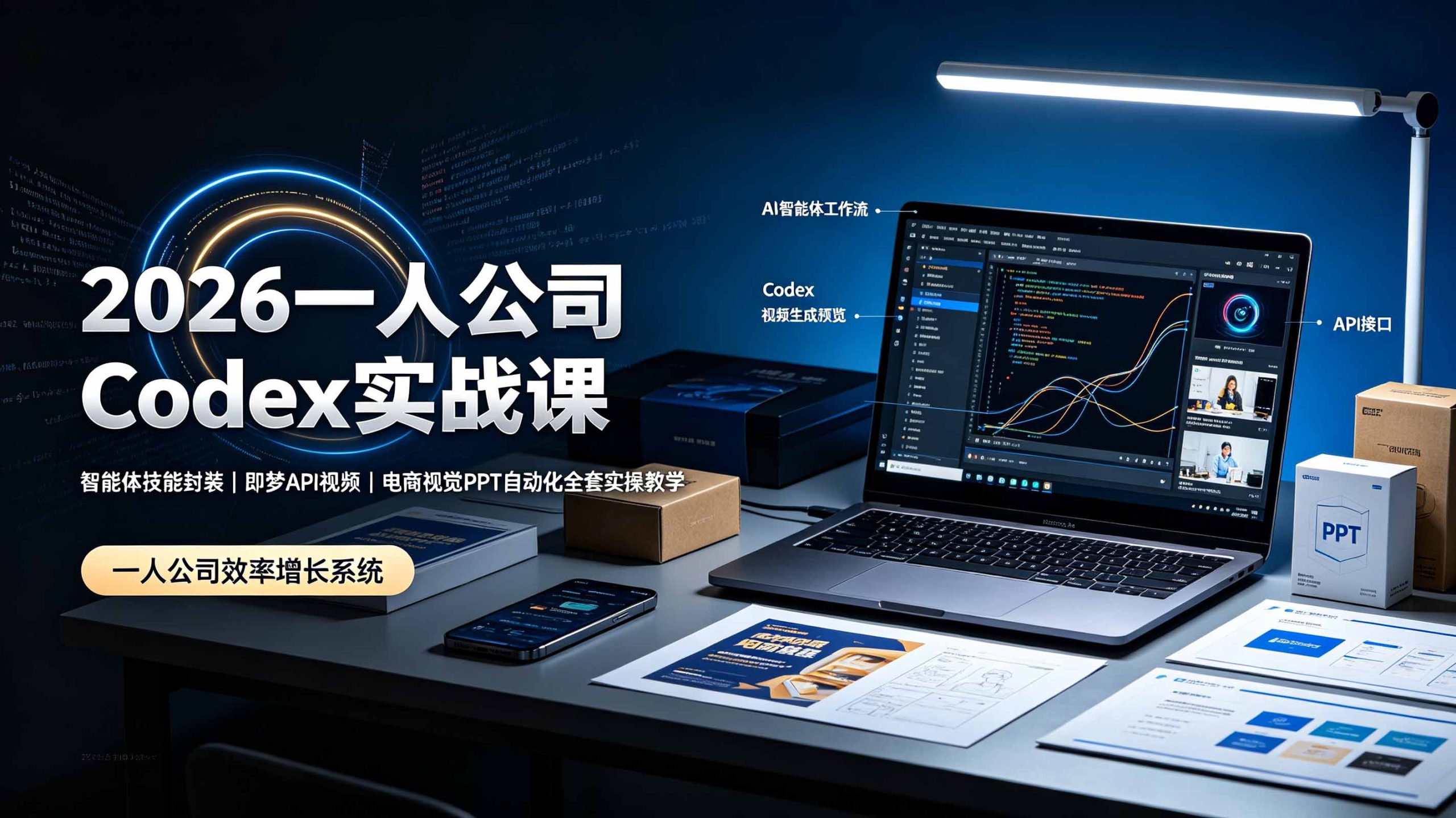 2026一人公司Codex实战课◆智能体技能封装|即梦API视频|电商视觉PPT自动化全套实操教学-聚创源