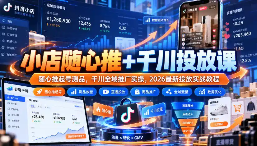 小店随心推+千川投放课｜随心推起号测品，千川全域推广实操，2026最新投放实战教程-聚创源