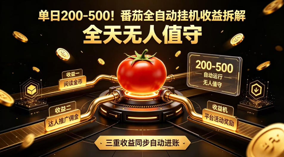 单日200-500！番茄全自动挂G收益拆解，全天无人值守，矩阵操作收益翻倍【揭秘】-聚创源