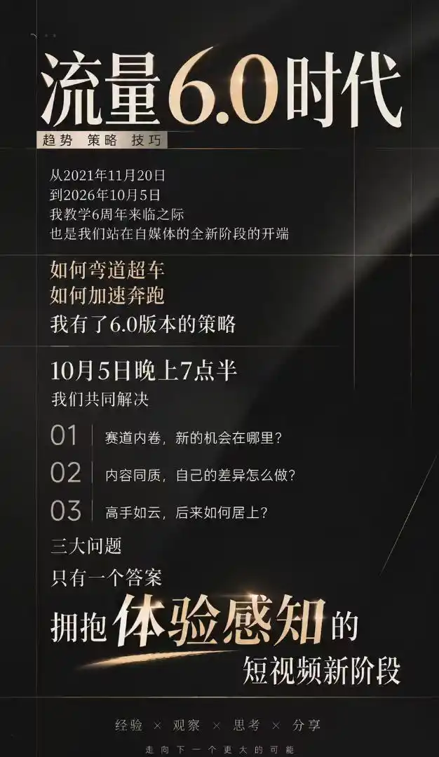 流量6.0时代直播课2026年10月，流量6.0时代的趋势、策略、技巧，2027年前，你的IP能否做起来，本场直播就是你的转折点-聚创源