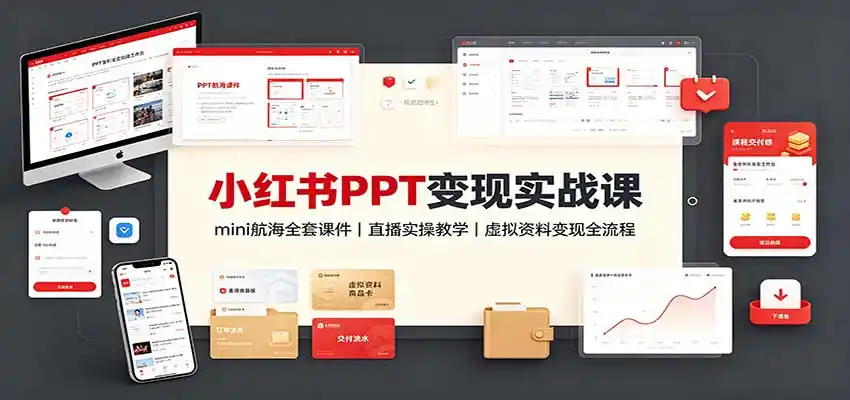小红书PPT变现实战课：mini航海全套课件+直播实操教学，虚拟资料变现全流程-聚创源