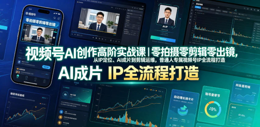 视频号AI创作高阶实战课｜零拍摄零剪辑零出镜，从IP定位、AI成片到剪辑运维，普通人专属视频号IP全流程打造-聚创源