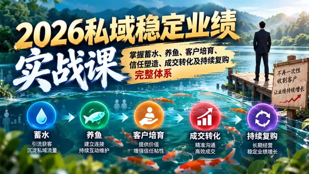 2026私域稳定业绩实战课：掌握蓄水、养鱼、客户培育、信任塑造、成交转化及持续复购完整体系-聚创源