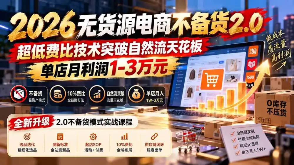 2026无货源电商不备货2.0【更新1010】：超低费比技术突破自然流天花板，单店月利润1-3万元-聚创源